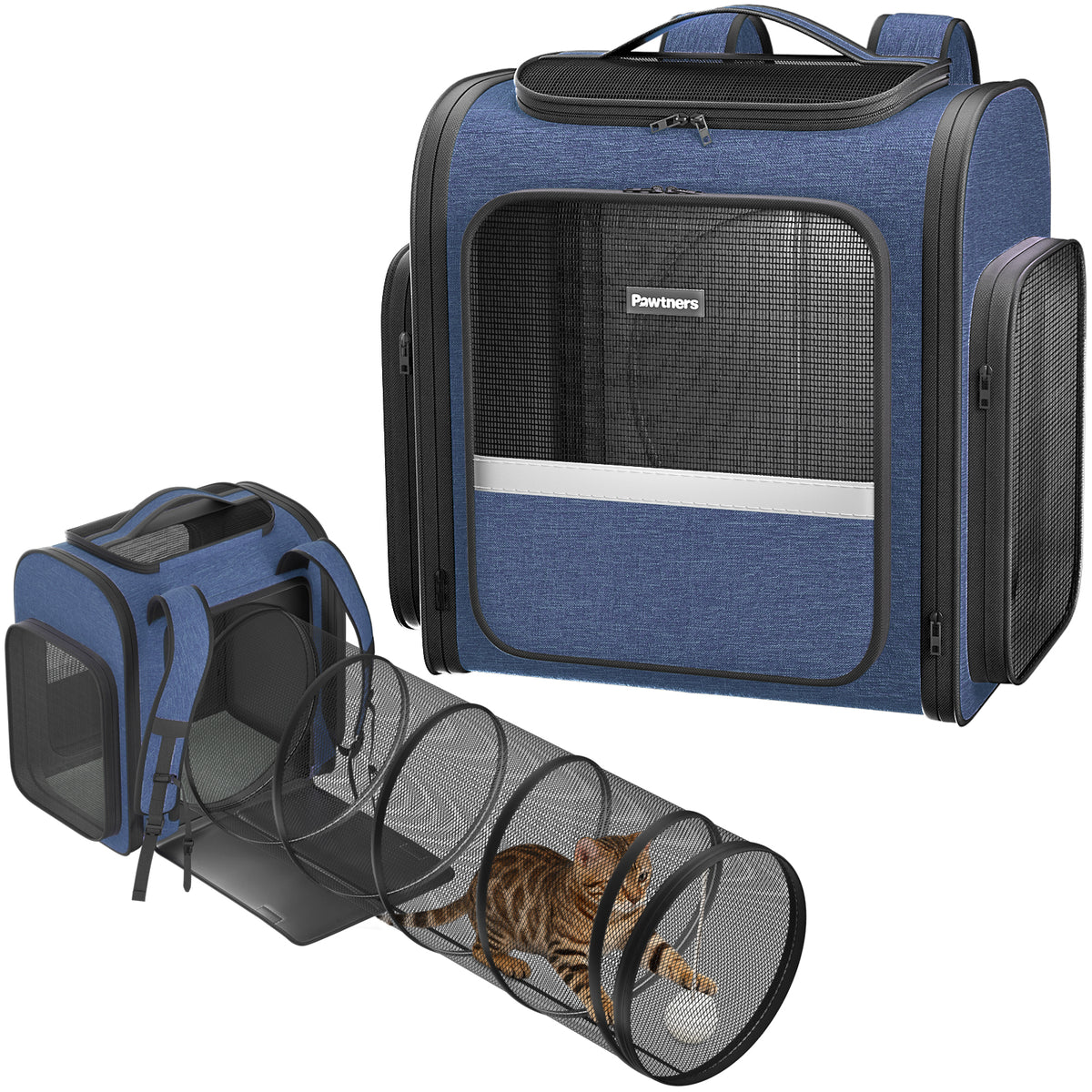 Cat Backpack with Detachable Play Tunnel, 2 in 1 Cat Tunnel Backpack Suitable for Carrying & Playing, Expandable Dog Backpack for Small Medium Kitten Puppy, Suitable for Travel Hiking Camping