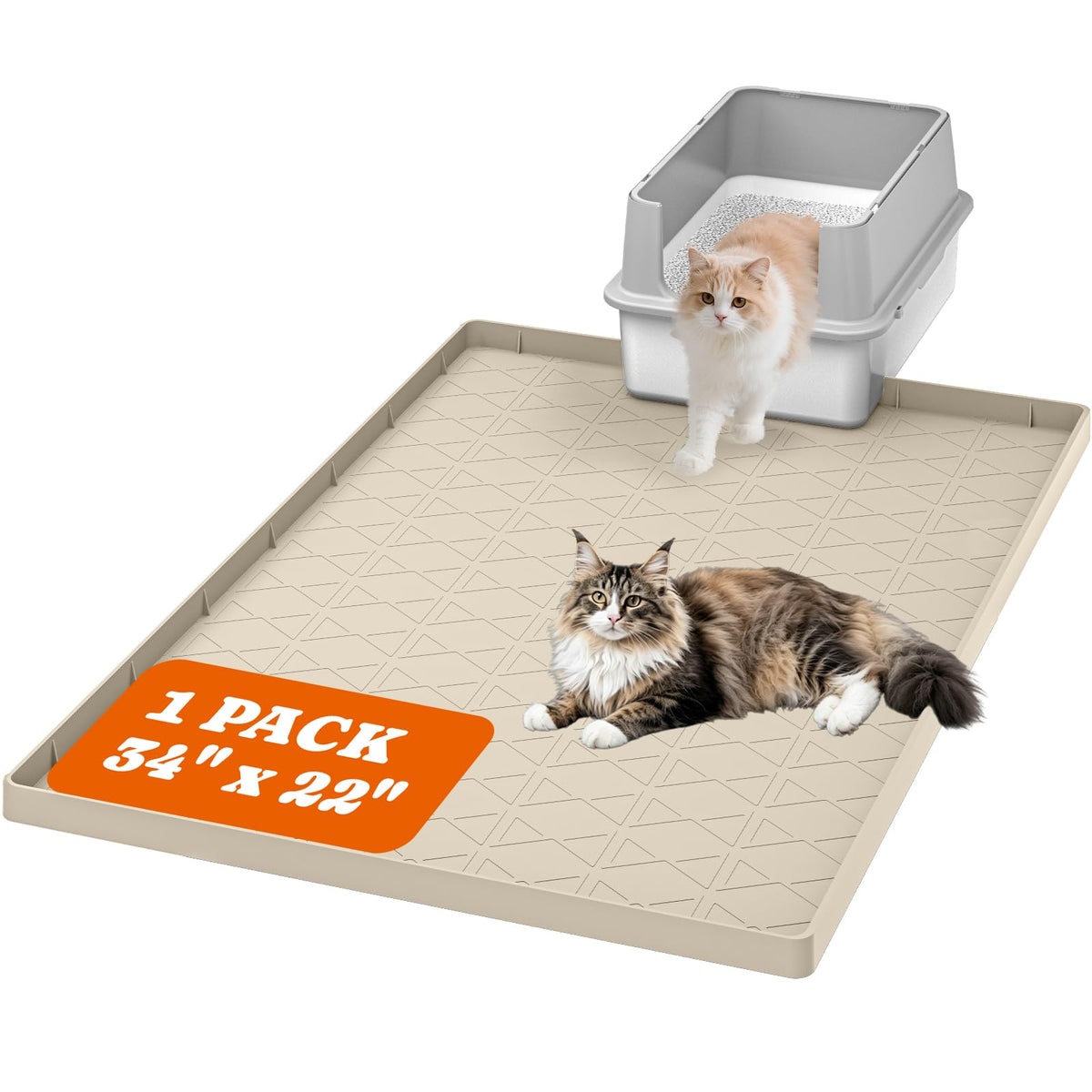 Large Cat Litter Mat for Litter Box 2 Packs, 34" x 22" Waterproof Silicone Pad for Floor, Easy to Clean, Gray