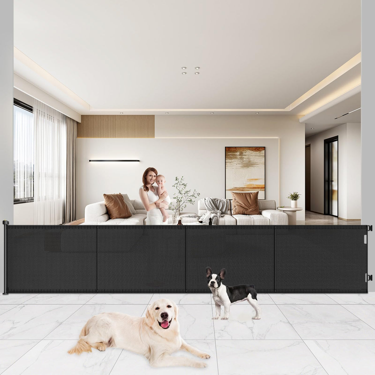 Retractable Baby Gates Extra Wide, 41" Tall Extends up to 71" Wide, Dog Gate Indoor for Stairs, Pet Gate with Support Rods for Doorways Hallways Indoor & Outdoor-Black
