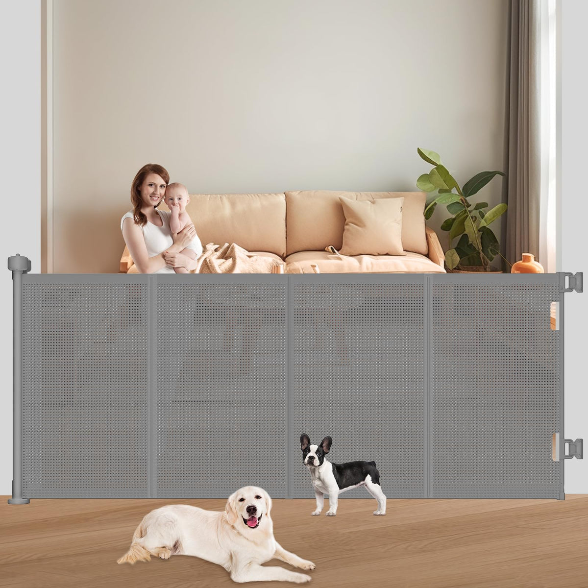 Retractable Baby Gates Extra Wide, 41" Tall Extends up to 71" Wide, Dog Gate Indoor for Stairs, Pet Gate with Support Rods for Doorways Hallways Indoor & Outdoor-Black