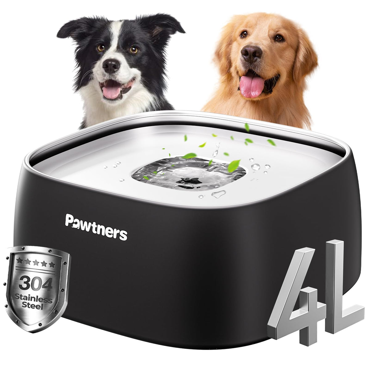 All Stainless Steel Dog Water Bowl No Spill,135oz Anti-Splash Dog Bowl with Non-Slip Base, Spill Proof for Medium Large Messy Drinkers, Slow Drinking, Slobber Stopper,Easy to Clean