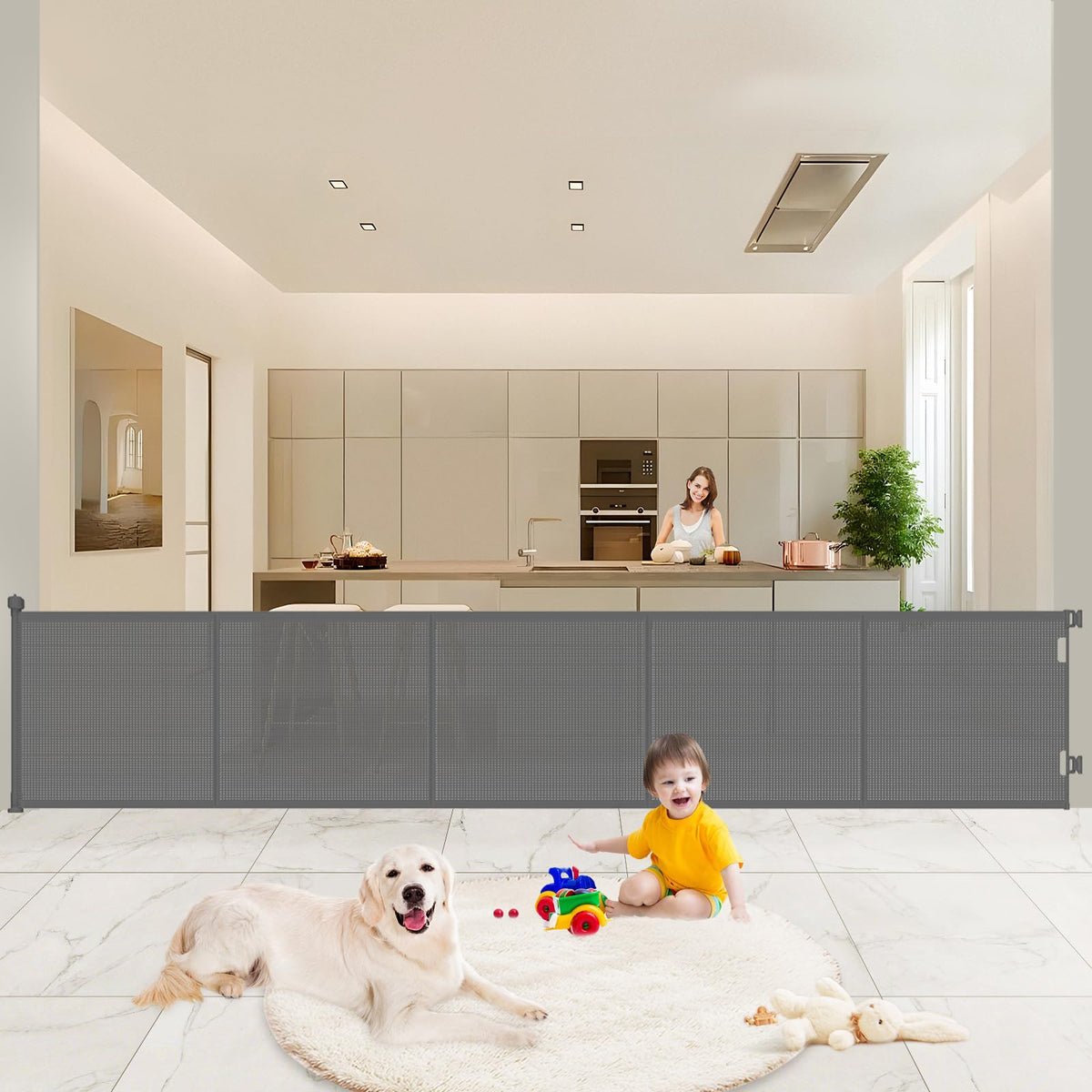 Retractable Baby Gates Extra Wide, 41" Tall Extends up to 71" Wide, Dog Gate Indoor for Stairs, Pet Gate with Support Rods for Doorways Hallways Indoor & Outdoor-Black