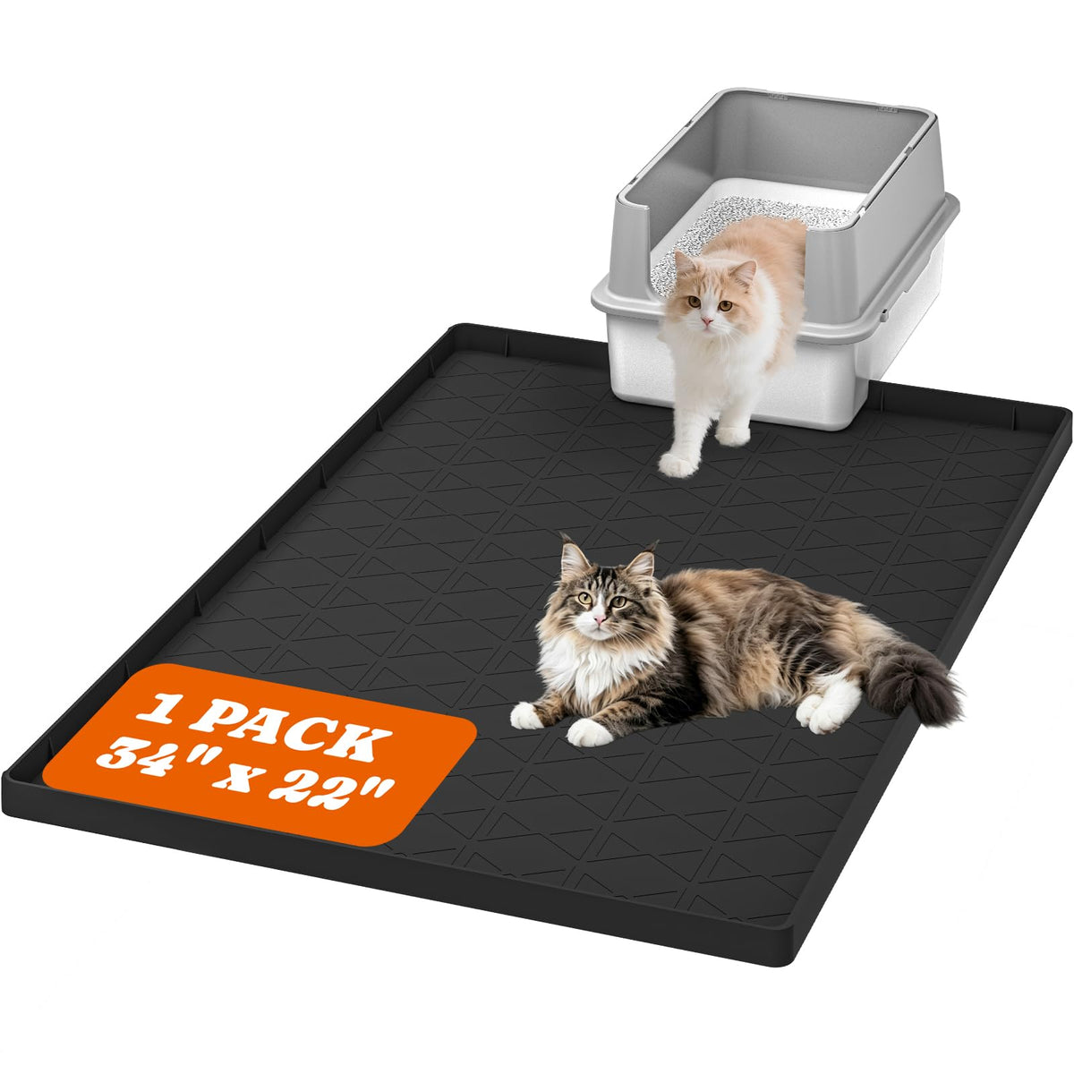 Large Cat Litter Mat for Litter Box 2 Packs, 34" x 22" Waterproof Silicone Pad for Floor, Easy to Clean, Gray
