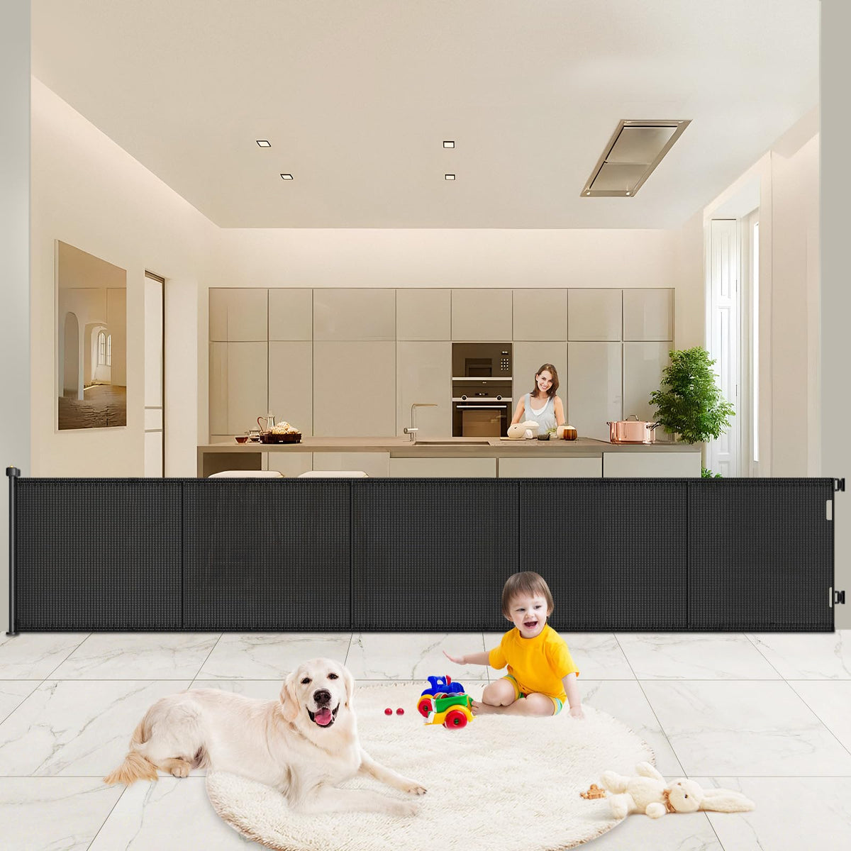 Retractable Baby Gates Extra Wide, 41" Tall Extends up to 71" Wide, Dog Gate Indoor for Stairs, Pet Gate with Support Rods for Doorways Hallways Indoor & Outdoor-Black