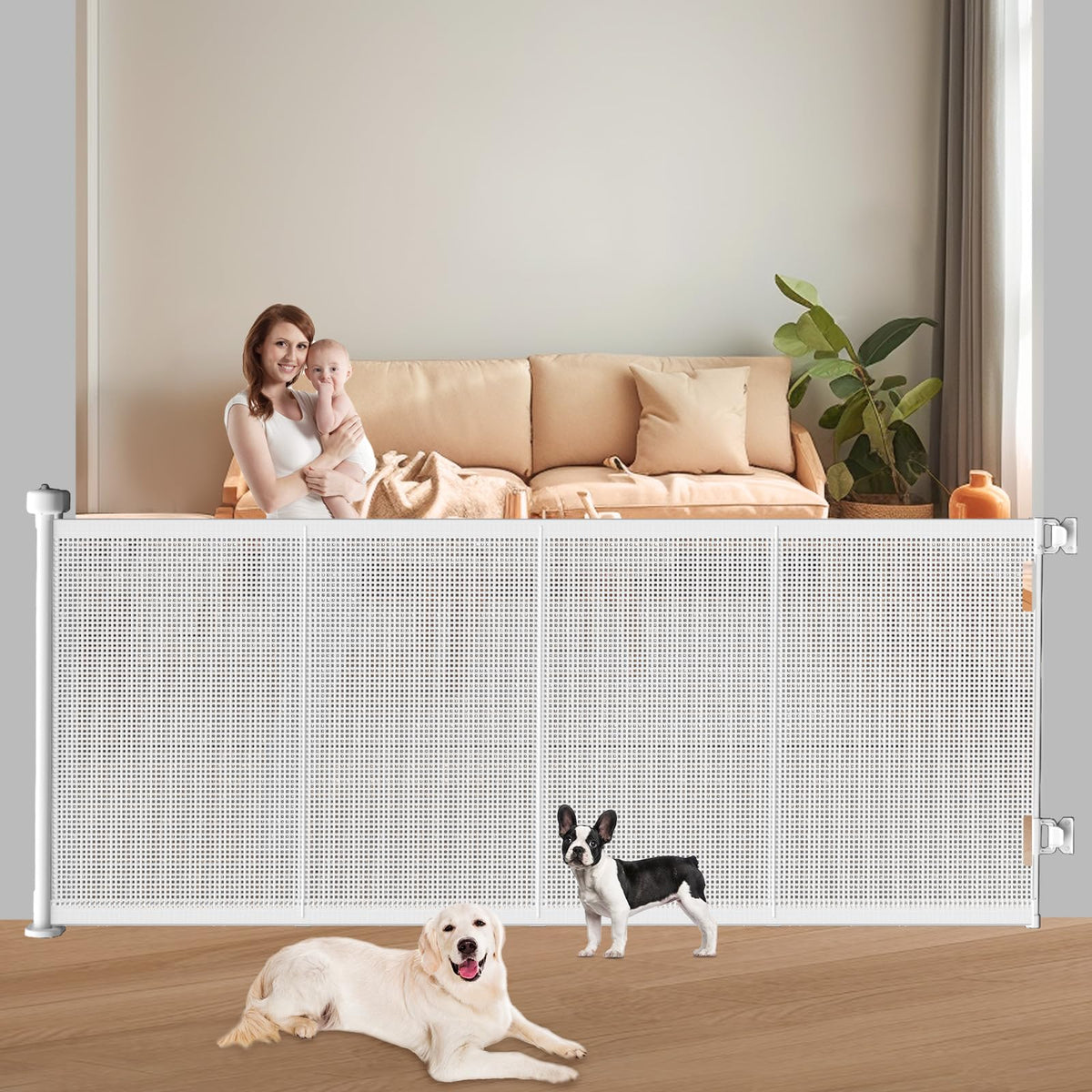 Retractable Baby Gates Extra Wide, 41" Tall Extends up to 71" Wide, Dog Gate Indoor for Stairs, Pet Gate with Support Rods for Doorways Hallways Indoor & Outdoor-Black