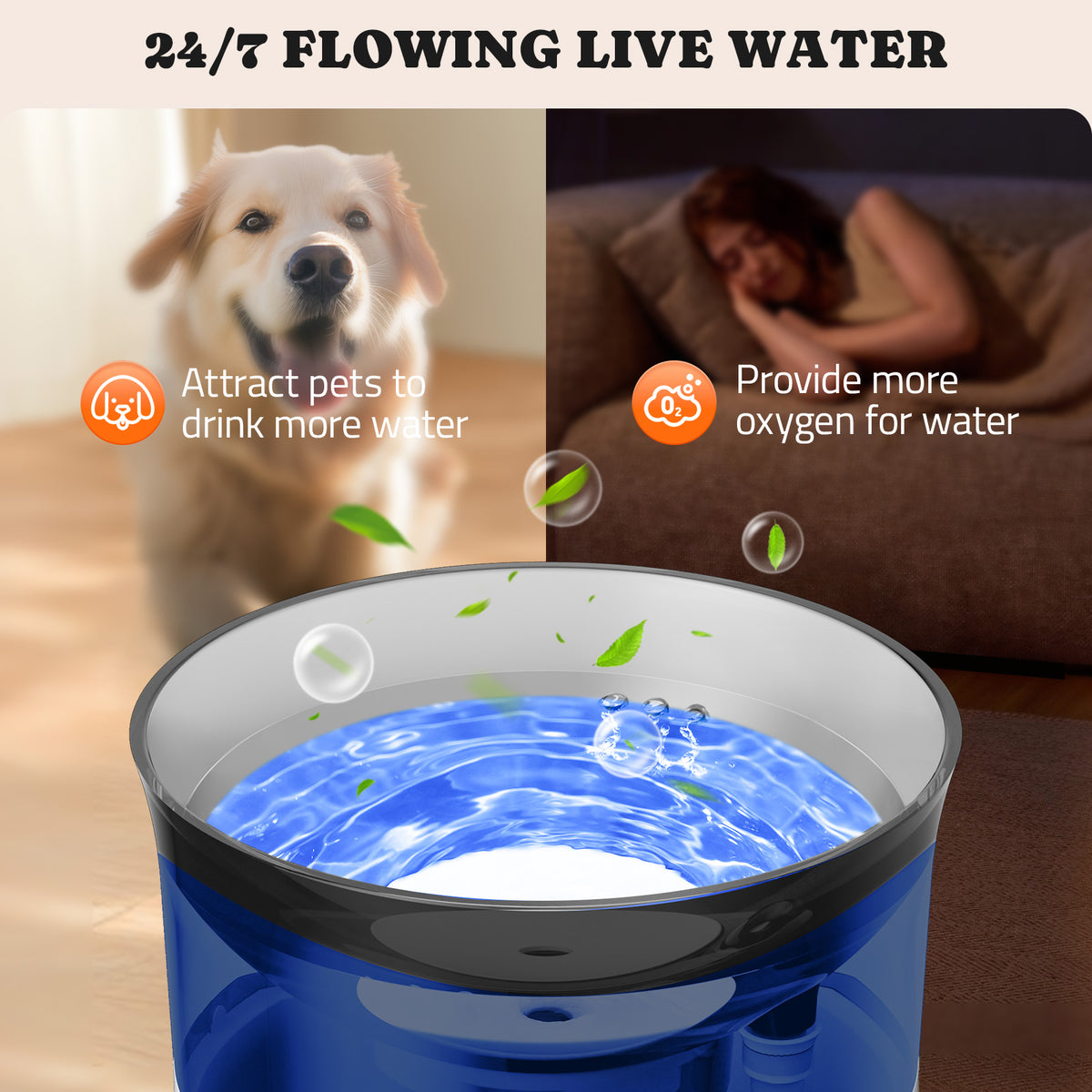 1 Gal/3.5L Dog Water Fountain,Elevated Dog Water Bowl Dispenser | Vortex Flow filter,Automatic Pet Water Fountain for Large Dogs Inside, Deep Drinking Area and Quiet Pump, 10" H