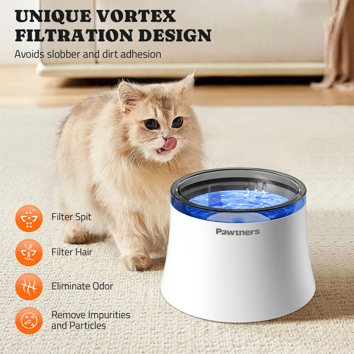 Pet Dog Water Fountain with Vortex Filter, 1 Gal/3.5L Water Bowl Dispenser for Medium Small Dog/Cat, Automatic No Spill Cat Fountain for Inside, Deep Drinking Area and Quiet Pump, 6.7" H