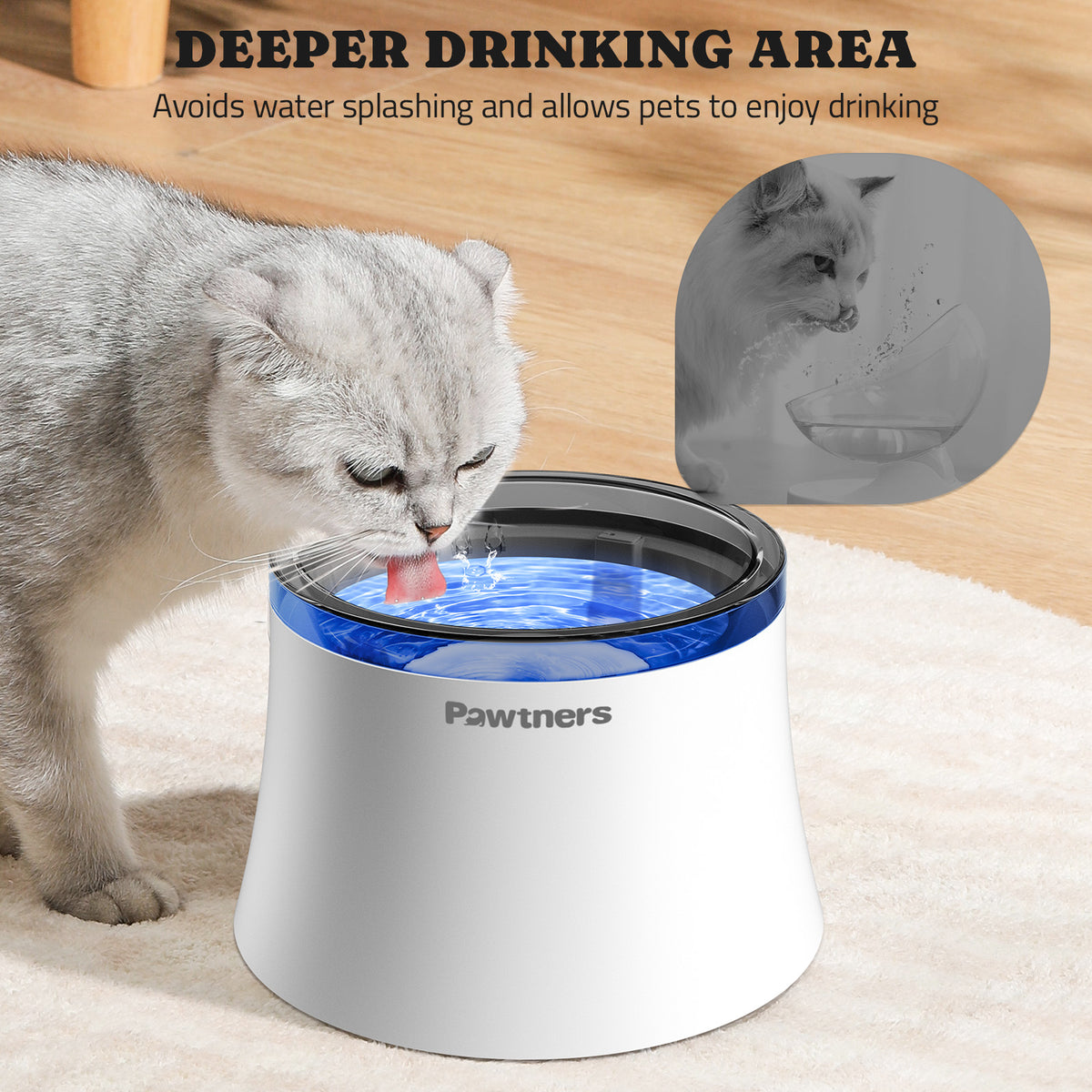 Pet Dog Water Fountain with Vortex Filter, 1 Gal/3.5L Water Bowl Dispenser for Medium Small Dog/Cat, Automatic No Spill Cat Fountain for Inside, Deep Drinking Area and Quiet Pump, 6.7" H