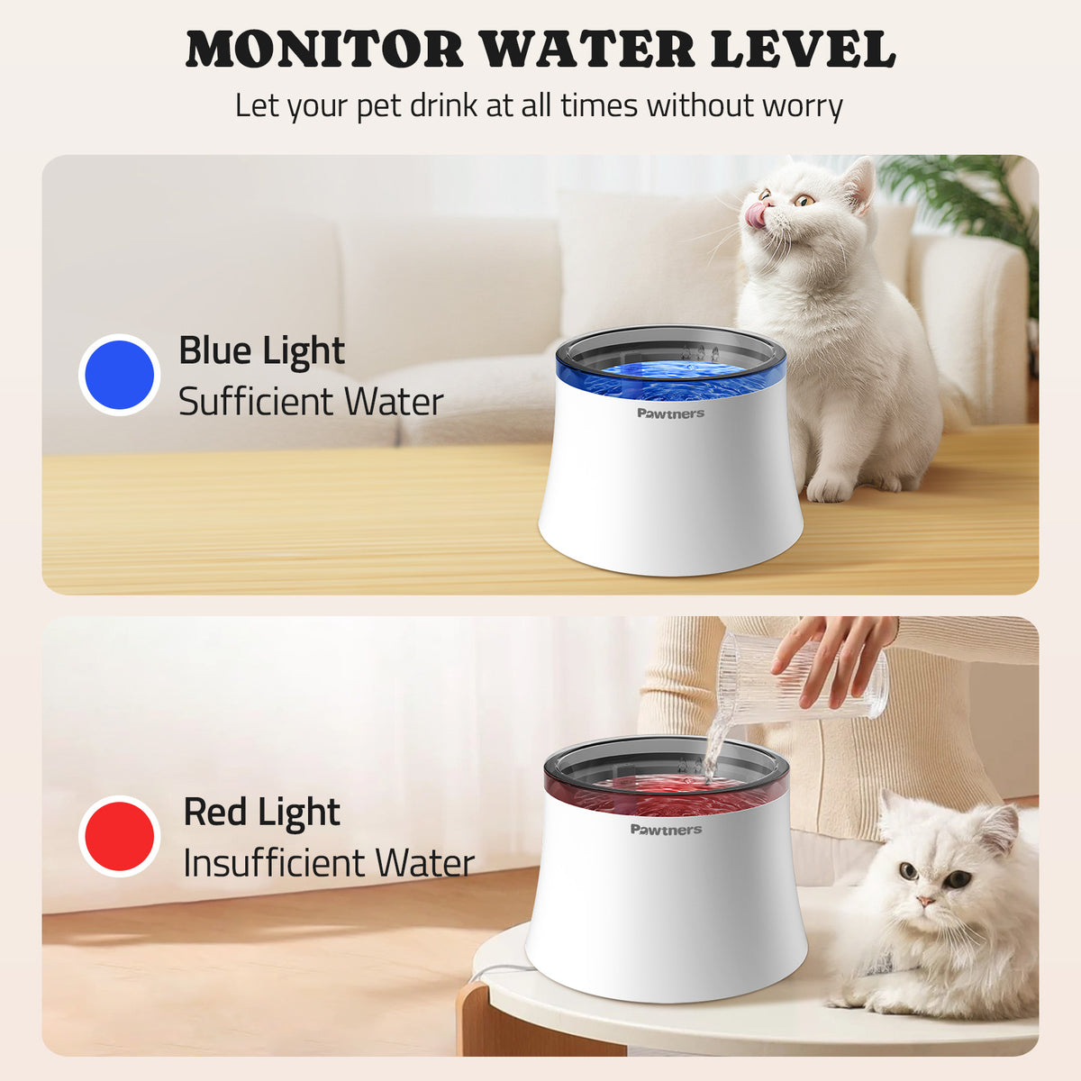 Pet Dog Water Fountain with Vortex Filter, 1 Gal/3.5L Water Bowl Dispenser for Medium Small Dog/Cat, Automatic No Spill Cat Fountain for Inside, Deep Drinking Area and Quiet Pump, 6.7" H