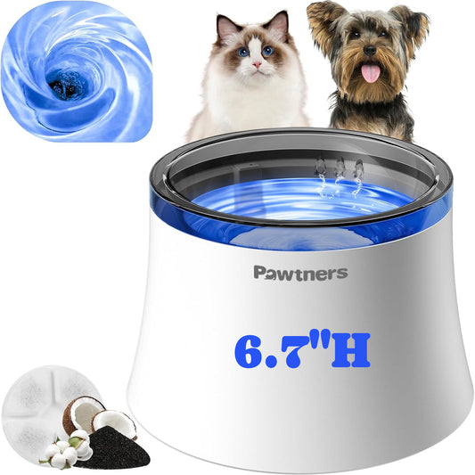 Pet Dog Water Fountain with Vortex Filter, 1 Gal/3.5L Water Bowl Dispenser for Medium Small Dog/Cat, Automatic No Spill Cat Fountain for Inside, Deep Drinking Area and Quiet Pump, 6.7" H