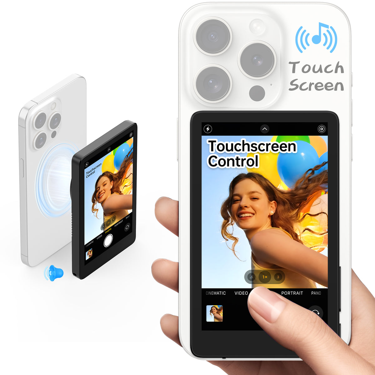 Selfie Monitor Touch Screen for iPhone 7-17, Young Master 4in 4K 30fps Magnetic Back Camera Monitor with Speaker for Vlog YouTube Tiktok Live Streaming Video Recording Content Creator, P2P Wireless