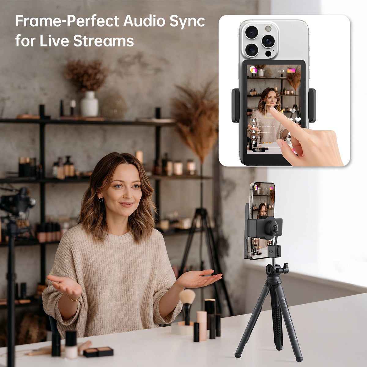 Selfie Monitor Touch Screen for iPhone 7-17, Young Master 4in 4K 30fps Magnetic Back Camera Monitor with Speaker for Vlog YouTube Tiktok Live Streaming Video Recording Content Creator, P2P Wireless