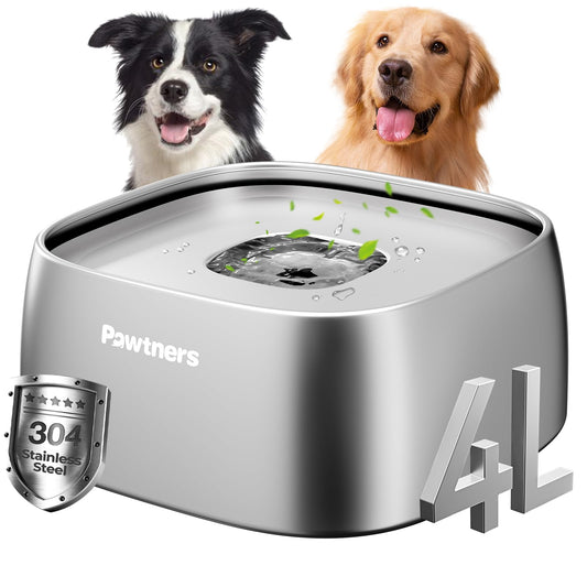 All Stainless Steel Dog Water Bowl No Spill,135oz Anti-Splash Dog Bowl with Non-Slip Base, Spill Proof for Medium Large Messy Drinkers, Slow Drinking, Slobber Stopper,Easy to Clean