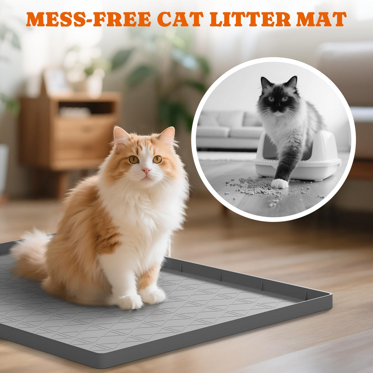 Large Cat Litter Mat for Litter Box 2 Packs, 34" x 22" Waterproof Silicone Pad for Floor, Easy to Clean, Gray