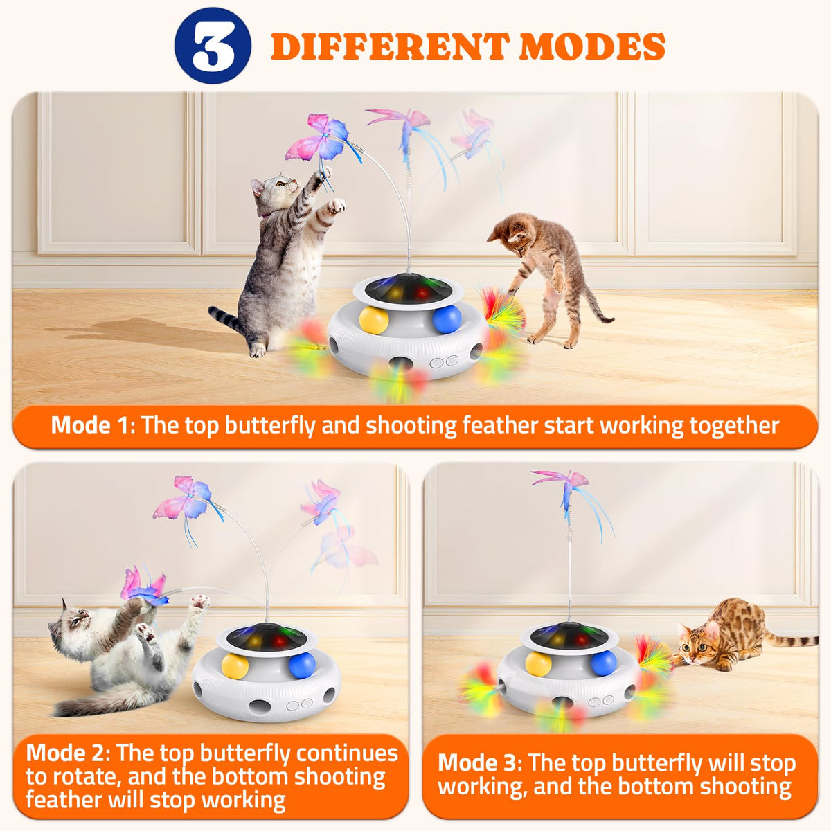 Interactive Cat Toy, 4 in 1 Automatic Interactive Kitten Toys for Indoor Cats Rechargeable with Fluttering Butterfly, Track Balls and Ambush Feather