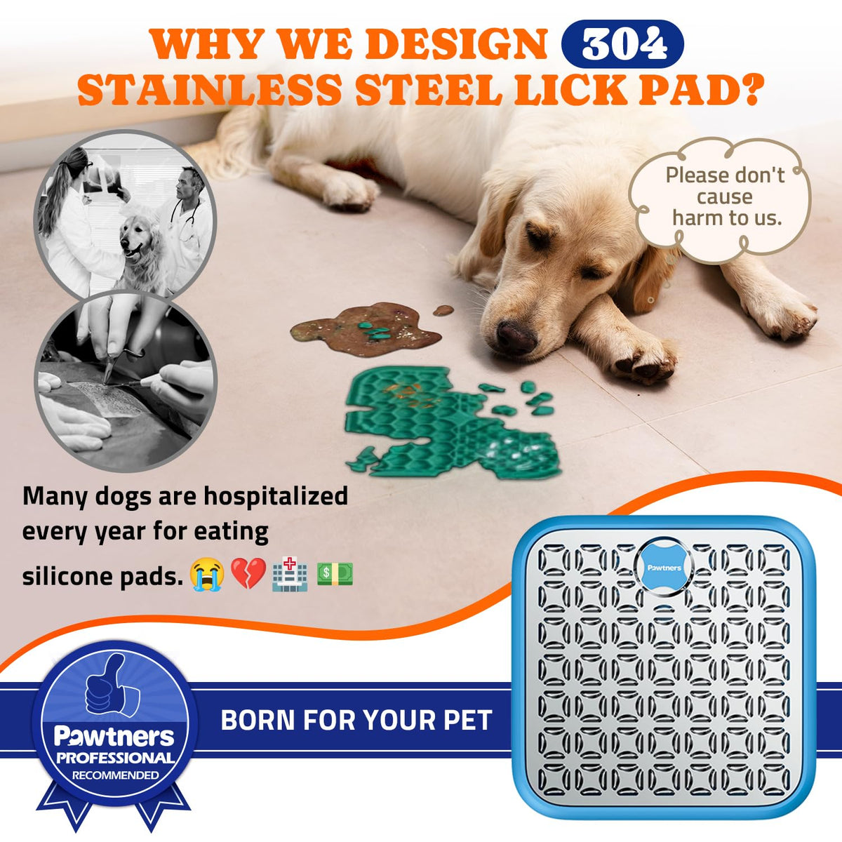 Lick Mat for Dogs & Cats, Stainless Steel Pet Slow Feeder for Crate Boredom & Anxiety Reduce, Cat Licking Pads with Spatula & Scrubbing Brush, Blue