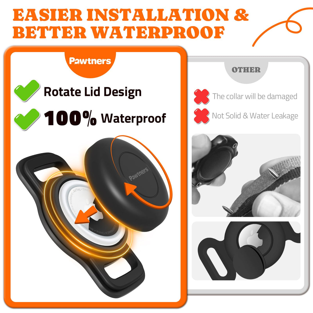 Waterproof Airtag Dog Collar Holder: 2 Pack Soft Silicone Air Tag Holder for Pet Dogs Cats Collar, IPX8 Waterproof AirTag Dog Tracker Protective Cover, Collar Holder Compatible with Apple Airtag