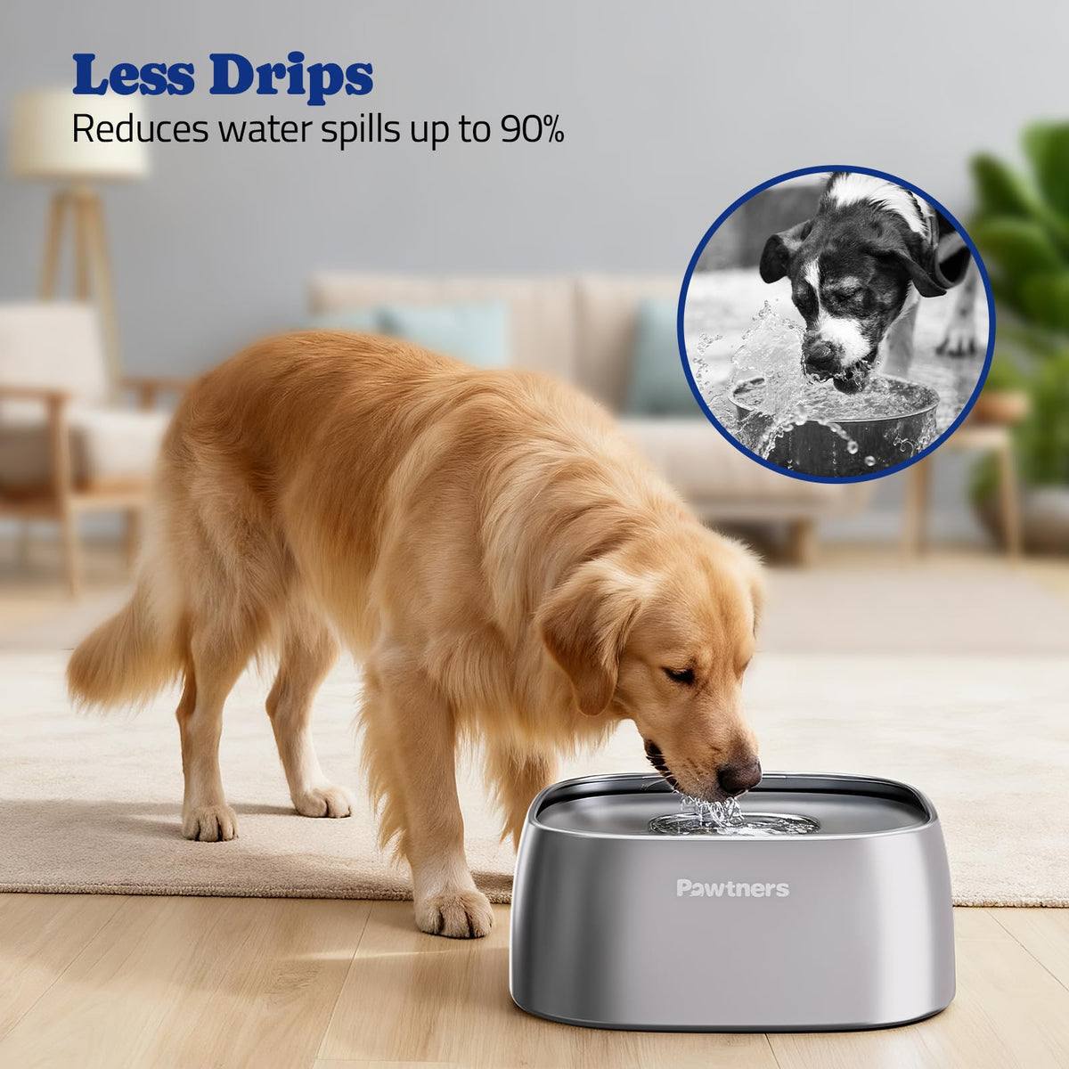 All Stainless Steel Dog Water Bowl No Spill,135oz Anti-Splash Dog Bowl with Non-Slip Base, Spill Proof for Medium Large Messy Drinkers, Slow Drinking, Slobber Stopper,Easy to Clean