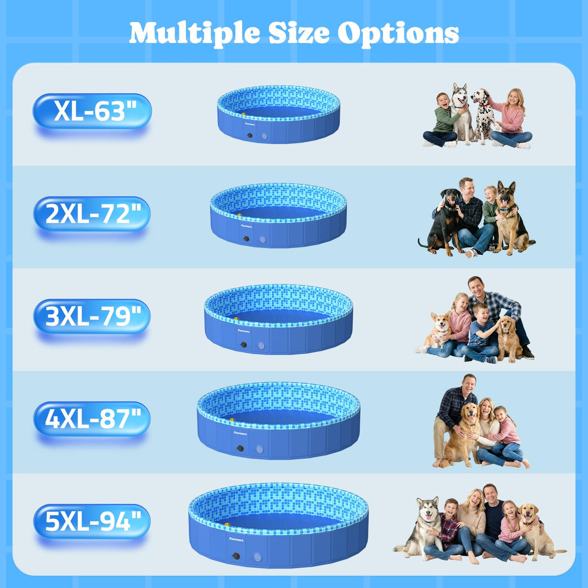 Pawtners Large Foldable Kiddie Pool 72" with Sprinkler & RGB LED Light | Splash Pad, Wading Pool, Bathing Tub, Hard Plastic, Heavy Duty, Non-Slip, Durable, Scratch Resistant, Suitable for Backyard