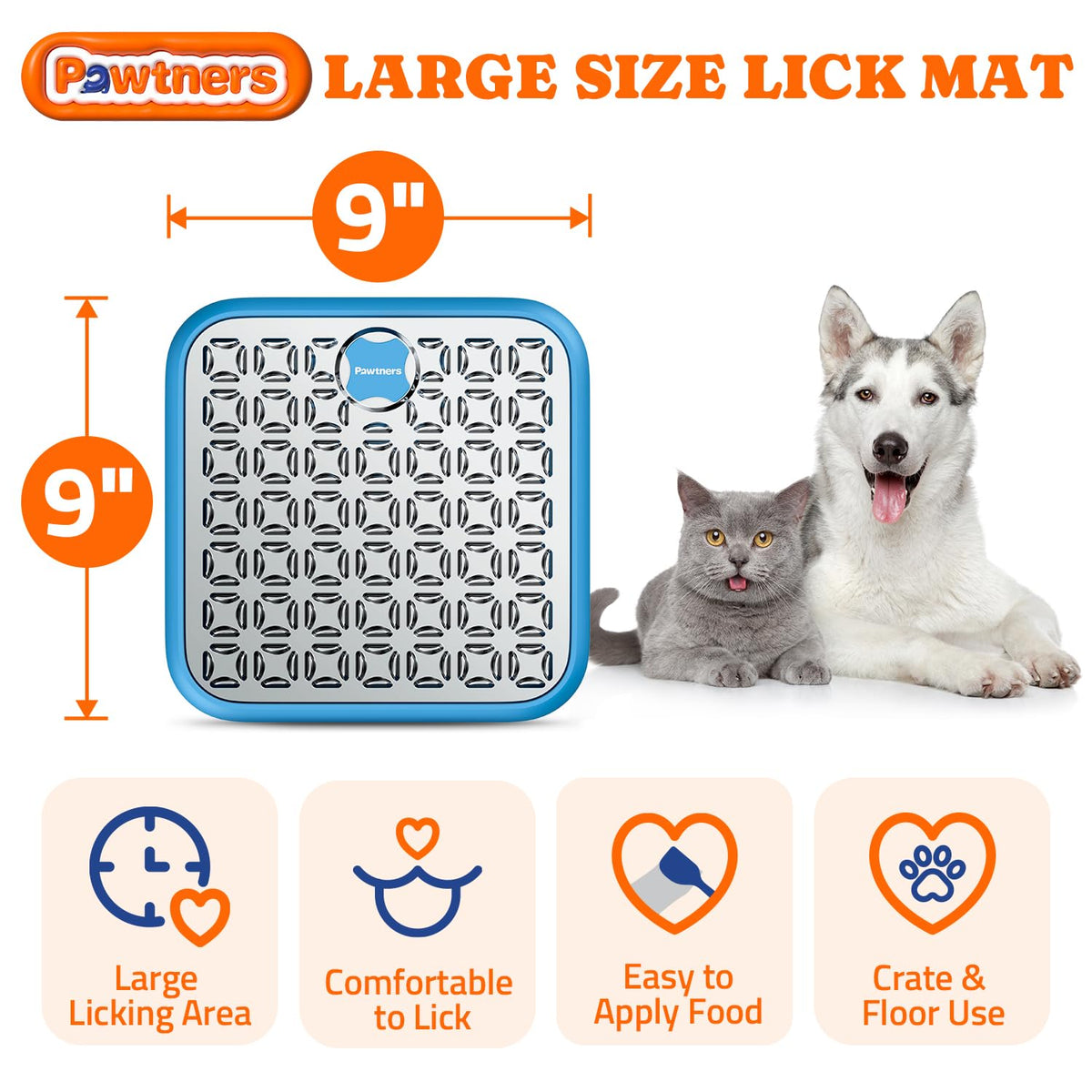 Lick Mat for Dogs & Cats, Stainless Steel Pet Slow Feeder for Crate Boredom & Anxiety Reduce, Cat Licking Pads with Spatula & Scrubbing Brush, Blue