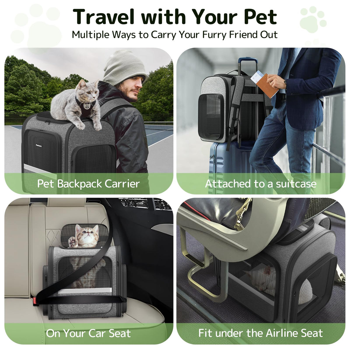 Cat Backpack with Detachable Play Tunnel, 2 in 1 Cat Tunnel Backpack Suitable for Carrying & Playing, Expandable Dog Backpack for Small Medium Kitten Puppy, Suitable for Travel Hiking Camping