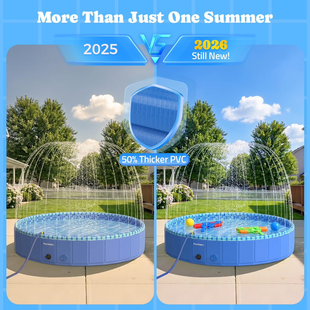 Pawtners Large Foldable Kiddie Pool 72" with Sprinkler & RGB LED Light | Splash Pad, Wading Pool, Bathing Tub, Hard Plastic, Heavy Duty, Non-Slip, Durable, Scratch Resistant, Suitable for Backyard