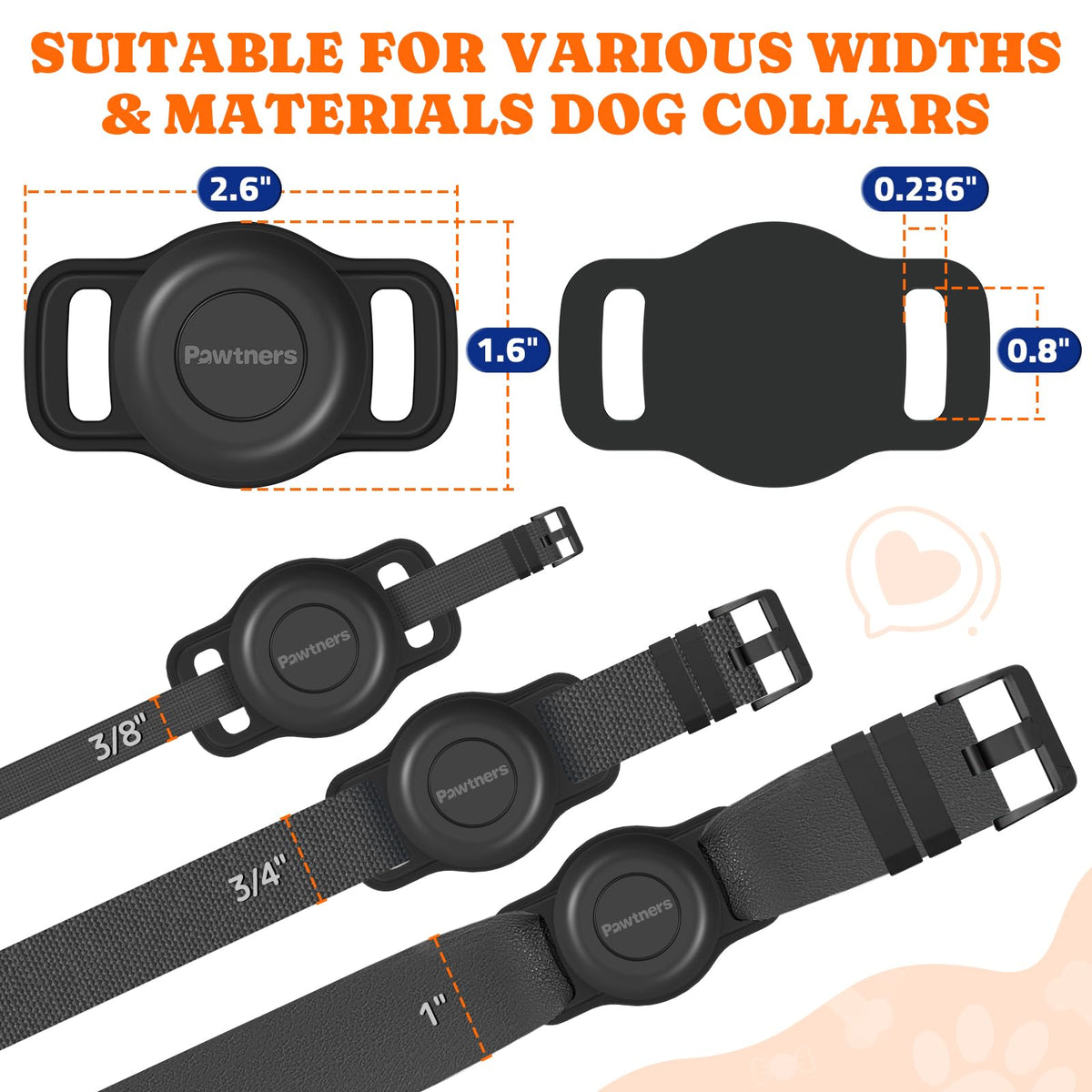 Waterproof Airtag Dog Collar Holder: 2 Pack Soft Silicone Air Tag Holder for Pet Dogs Cats Collar, IPX8 Waterproof AirTag Dog Tracker Protective Cover, Collar Holder Compatible with Apple Airtag