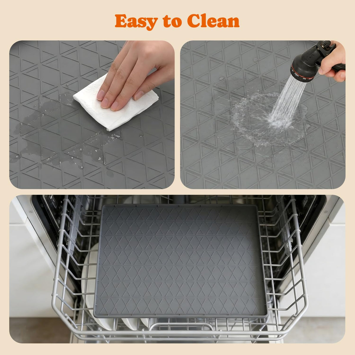 Large Silicone Dog Food Mat with Raised Edge, Waterproof Non-Slip Pet Feeding Mat for Floors, Dog Bowl Mat for Food and Water, Spill Proof Cat & Dog Feeding Placemat, Easy Clean, 34 x 22, Gray