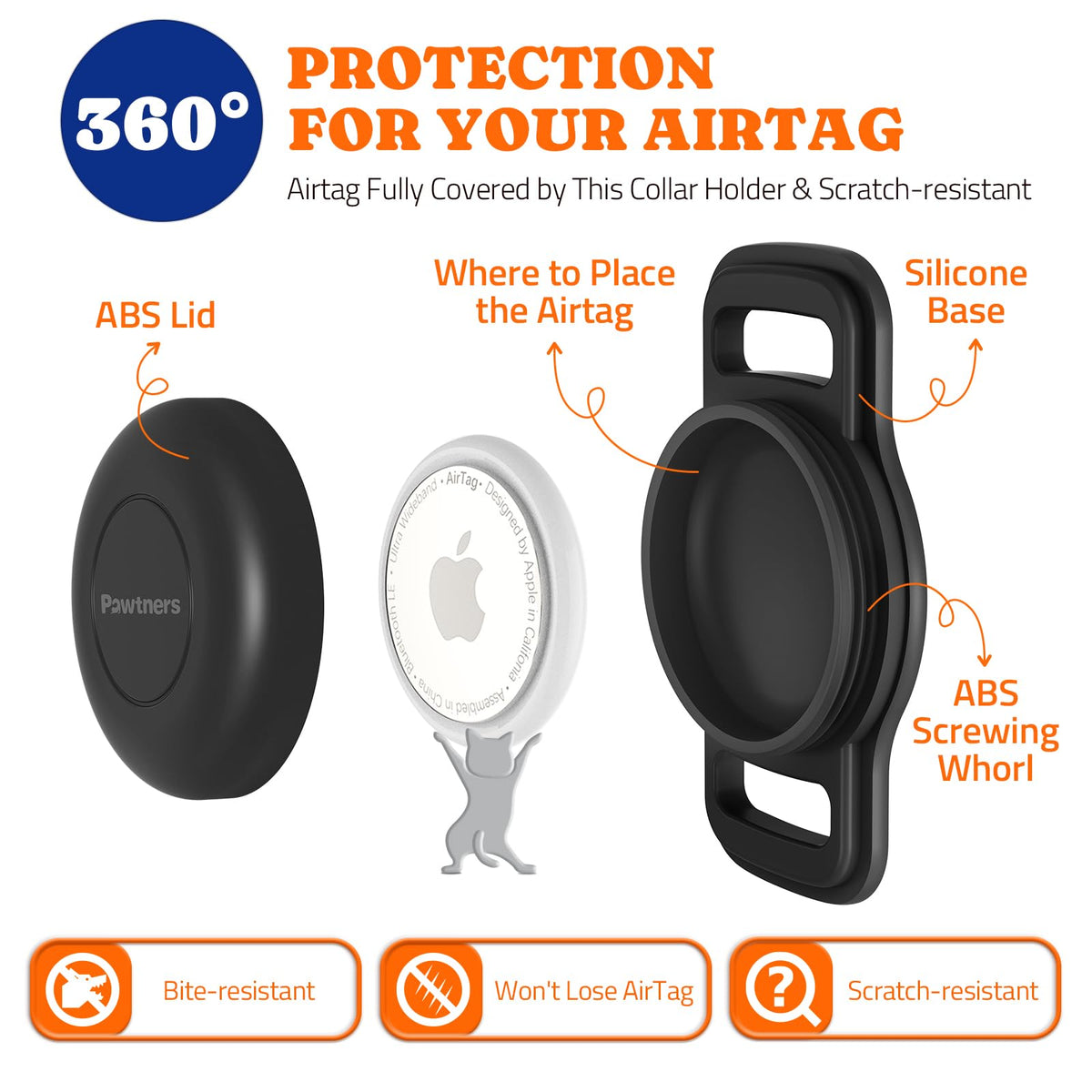 Waterproof Airtag Dog Collar Holder: 2 Pack Soft Silicone Air Tag Holder for Pet Dogs Cats Collar, IPX8 Waterproof AirTag Dog Tracker Protective Cover, Collar Holder Compatible with Apple Airtag