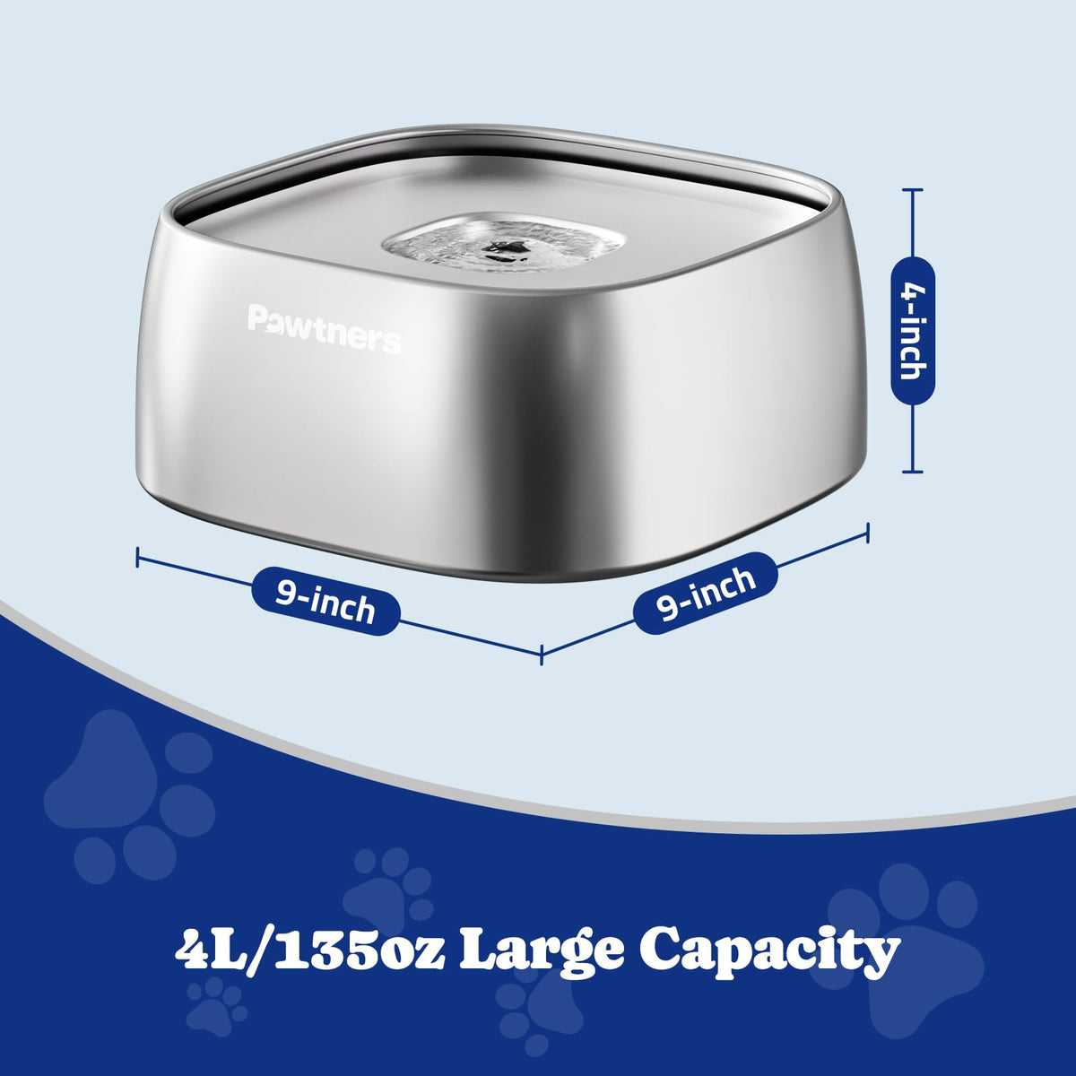 All Stainless Steel Dog Water Bowl No Spill,135oz Anti-Splash Dog Bowl with Non-Slip Base, Spill Proof for Medium Large Messy Drinkers, Slow Drinking, Slobber Stopper,Easy to Clean