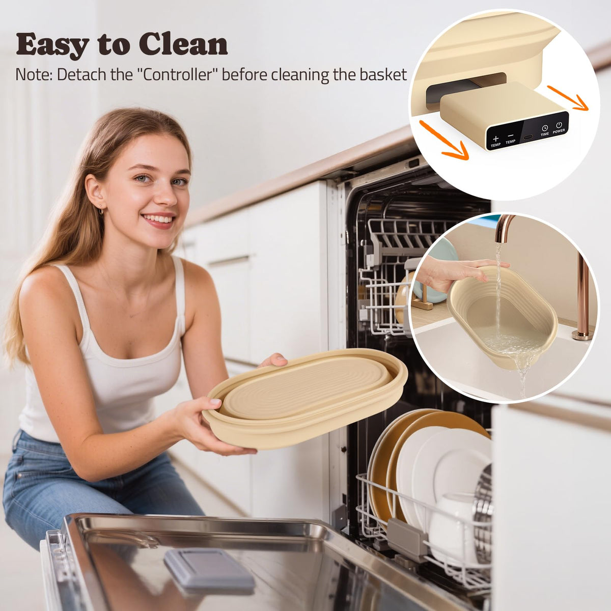 Heating Sourdough Bread Proofing Basket, 2L Electric Thermostatic Silicone Oval Banneton Proofing Bowl with 6 Timer & Temp Settings for Dough Rising, Dishwasher Safe, Foldable Sourdough Starter Bowl