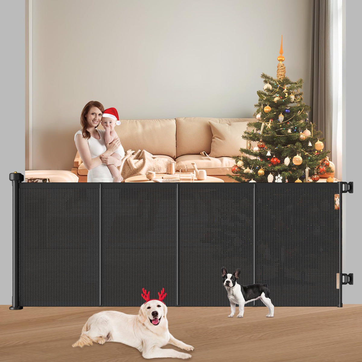 Retractable Baby Gates Extra Wide, 41" Tall Extends up to 71" Wide, Dog Gate Indoor for Stairs, Pet Gate with Support Rods for Doorways Hallways Indoor & Outdoor-Black